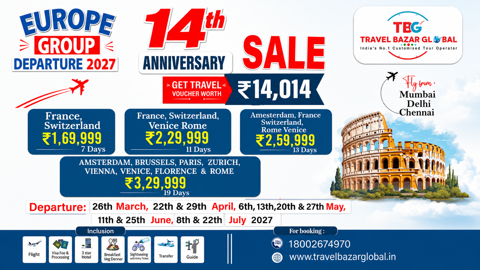 France, Switzerland, Venice & Rome — 10 Nights / 11 Days