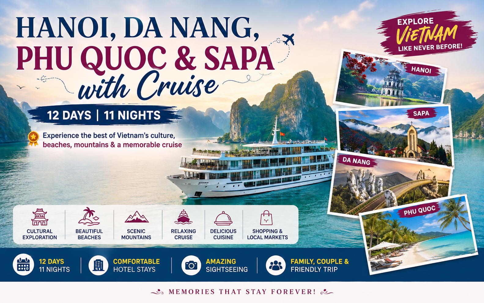 HANOI, DA NANG, PHU QUOC & SAPA WITH CRUISE